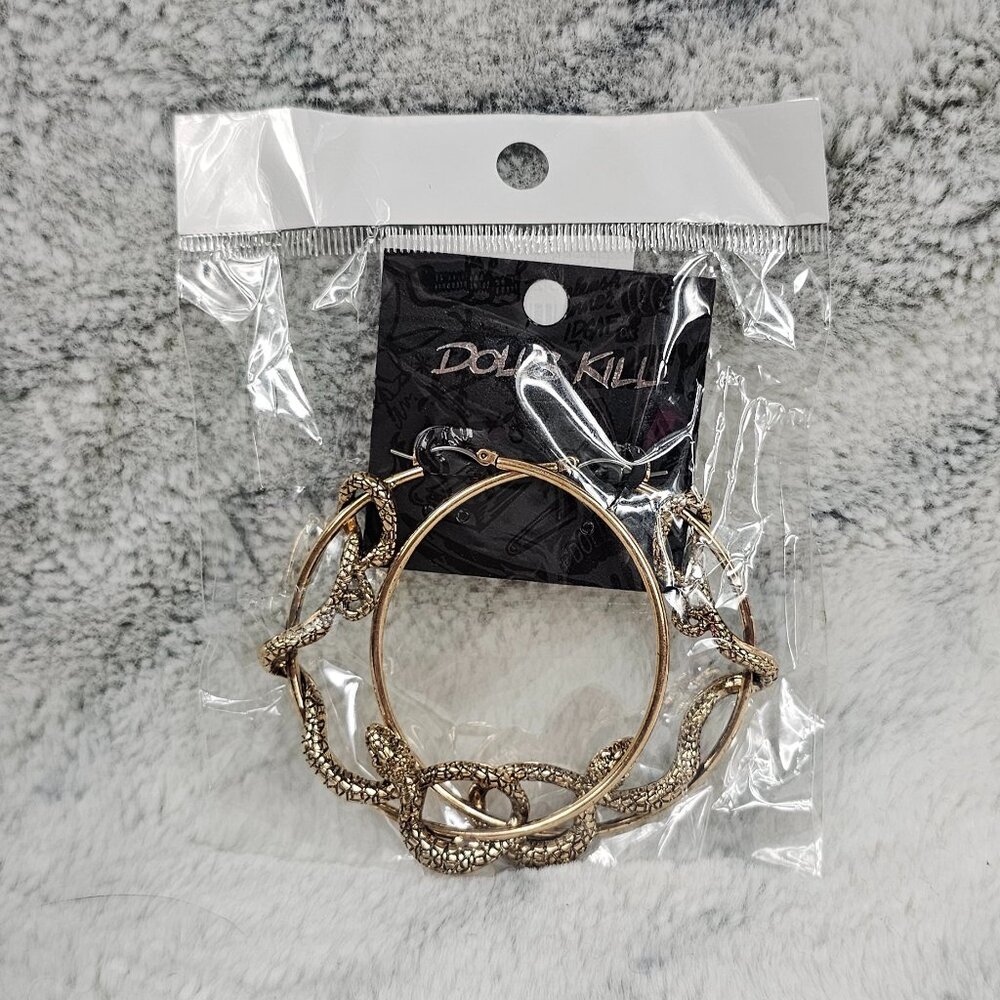 Dolls Kill Gold Metallic Snake Entwined Hoop Earrings Reptile Medusa Core